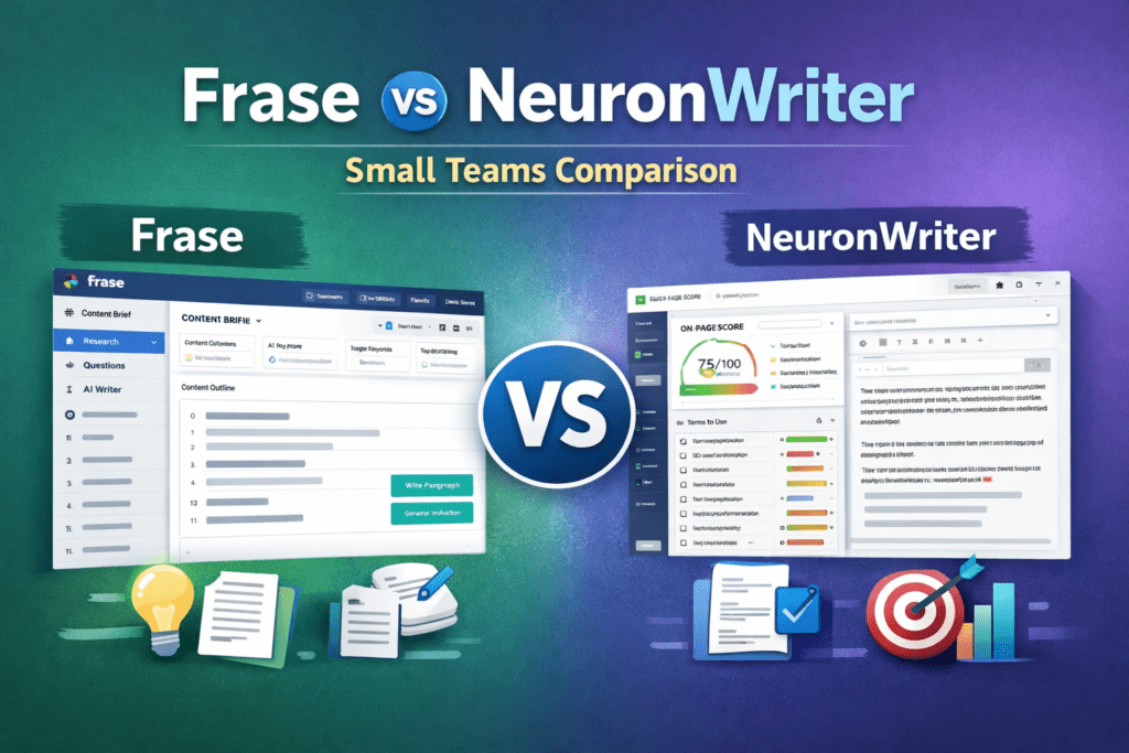 Frase vs NeuronWriter dashboard comparison for small teams