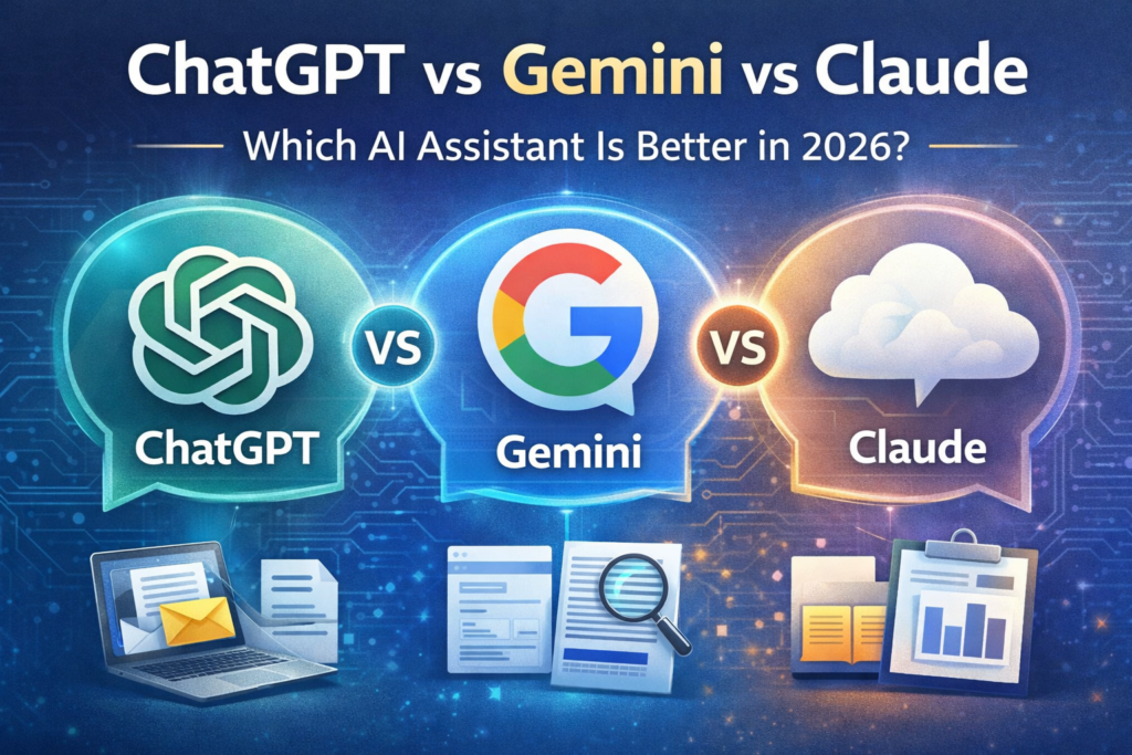 ChatGPT vs Gemini vs Claude comparison for AI assistants and productivity tools