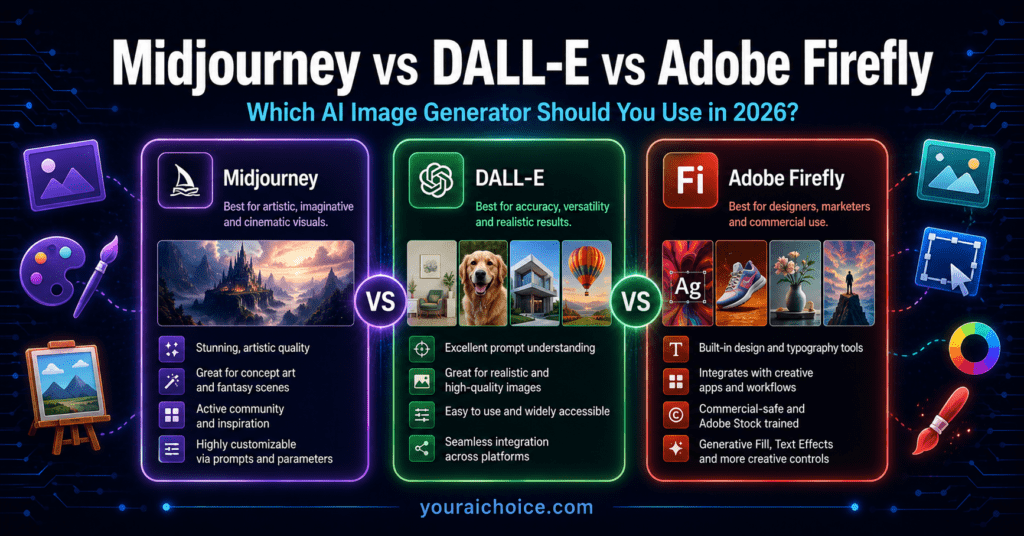 Midjourney vs DALL-E vs Adobe Firefly 2026 – which AI image generator is best for creators and businesses