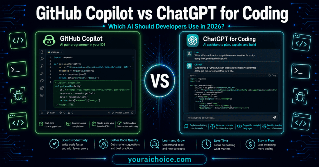 GitHub Copilot vs ChatGPT for coding 2026 – which AI is better for developers and programmers
