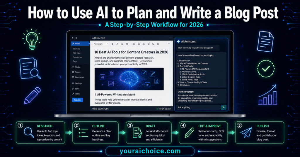 How to use AI to plan and write a blog post from scratch in 2026 – step by step guide for bloggers