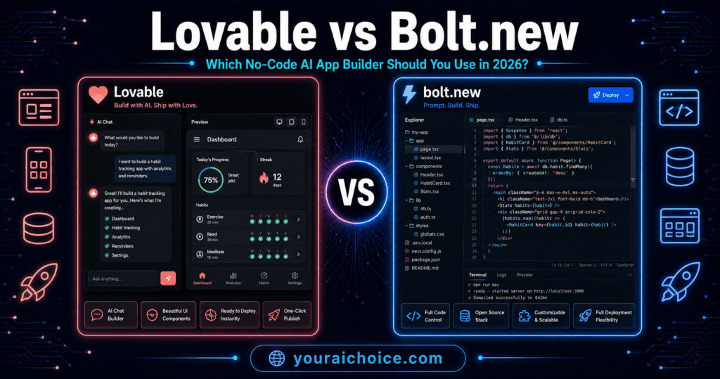 Lovable vs Bolt.new 2026 – which no-code AI app builder is better for non-developers and founders